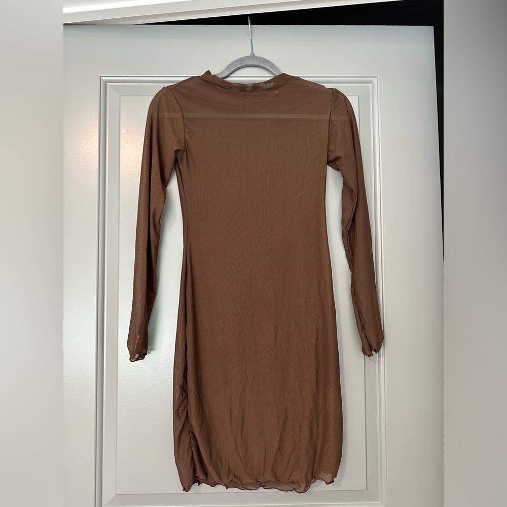 Brown see through mesh dress